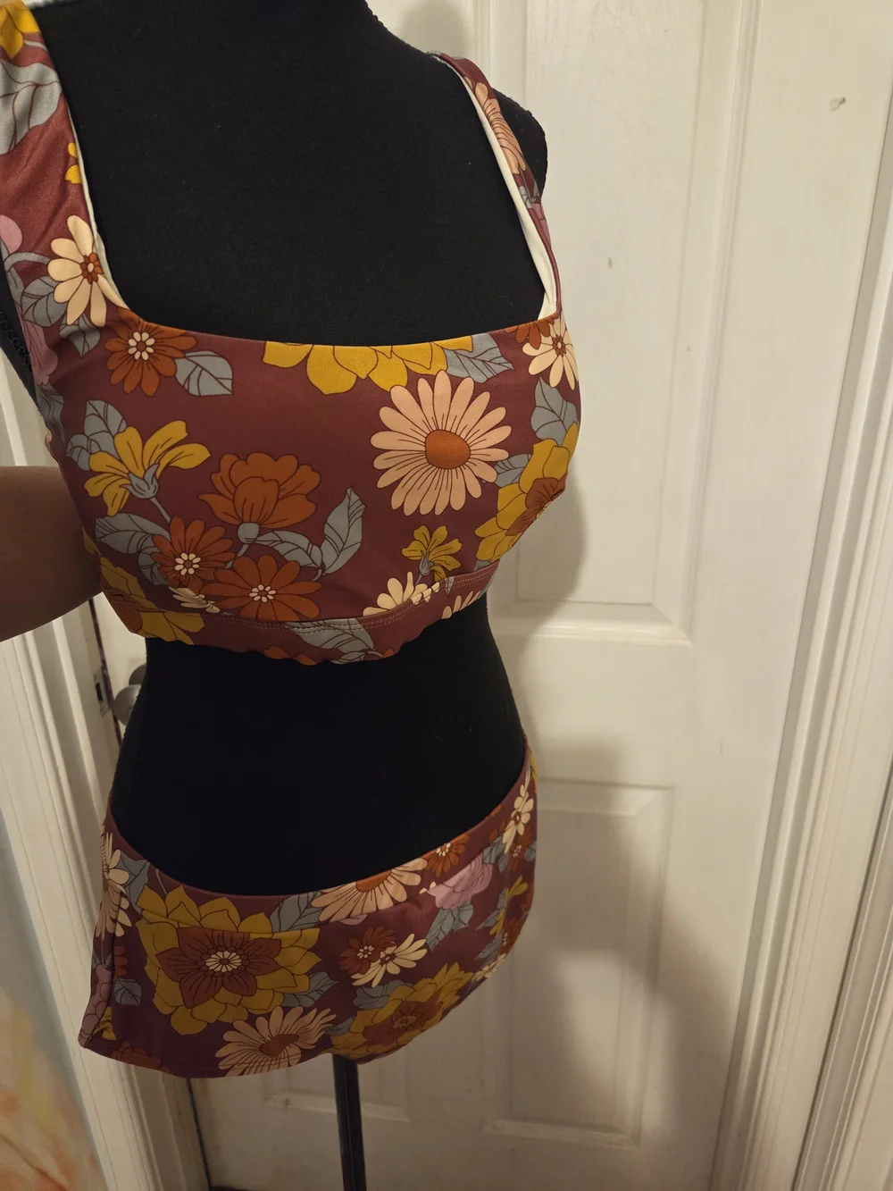 Retro Floral Two-Piece Bikini in Rust and Mustard